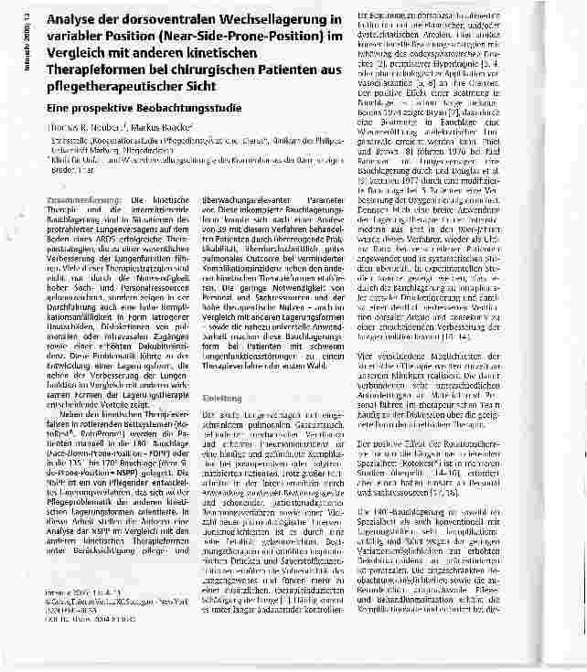 Vorschauseite 1: Analyse der dorsoventralen Wechsellagerung in variabler Position (Near-Side-Prone-Position) im Vergleich mit anderen kinetischen Therapieformen bei chirurgischen Patienten aus pfl…
