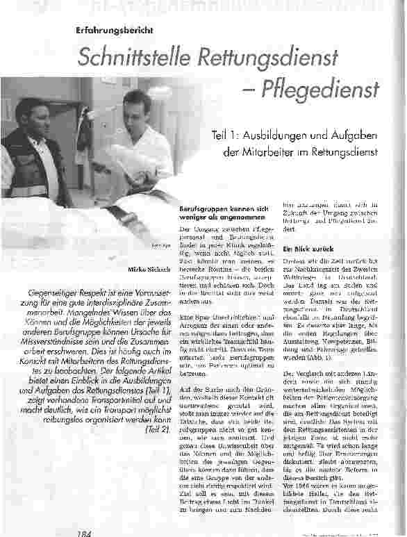 Vorschauseite 1: Schnittstelle Rettungsdienst - PflegedienstTeil 1: Ausbildungen und Aufgaben der Mitarbeiter im Rettungsdienst