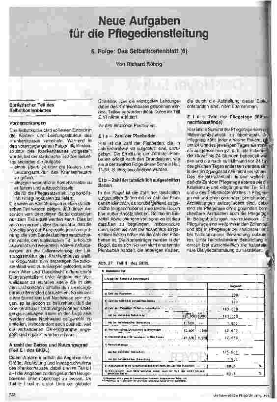 Vorschauseite 1: Neue Aufgaben der Pflegedienstleitung 6.Folge: Das Selbstkostenblatt 6