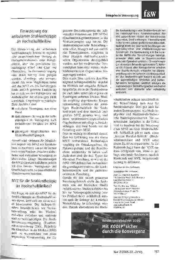 Vorschauseite 2: Strahlentherapie an Hochschulkliniken Das MVZ als neue Perspektive?