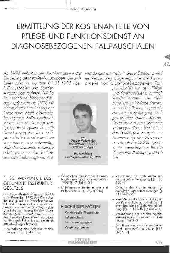 Vorschauseite 1: Ermittlung der Kostenanteile von Pflegeund Funktionsdienst an diagnosebezogenen Fallpauschalen
