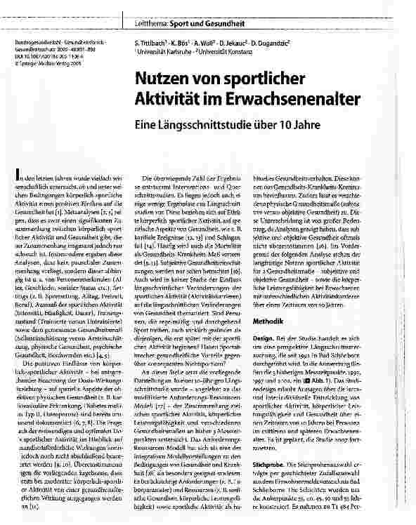 Vorschauseite 1: Nutzen von sportlicher Aktivität im ErwachsenenalterEine Längsschnittstudie über 10 Jahre