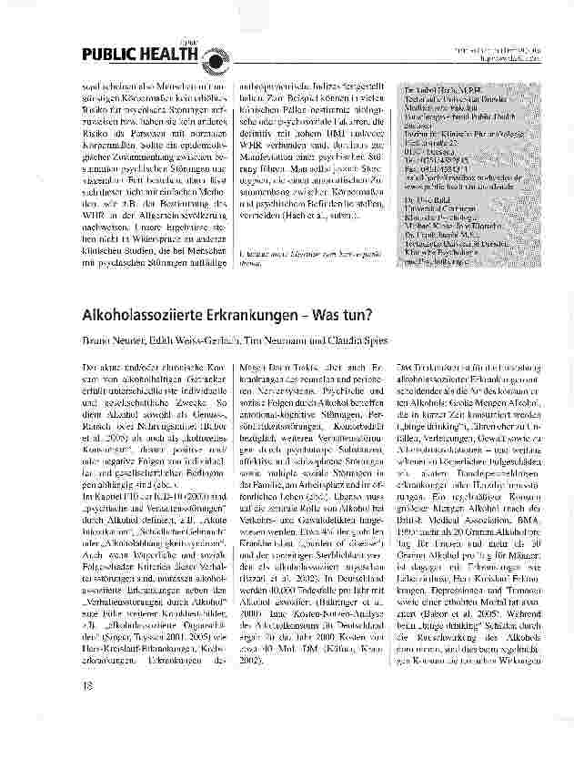 Vorschauseite 1: Alkoholassoziierte Erkrankungen -Was tun?