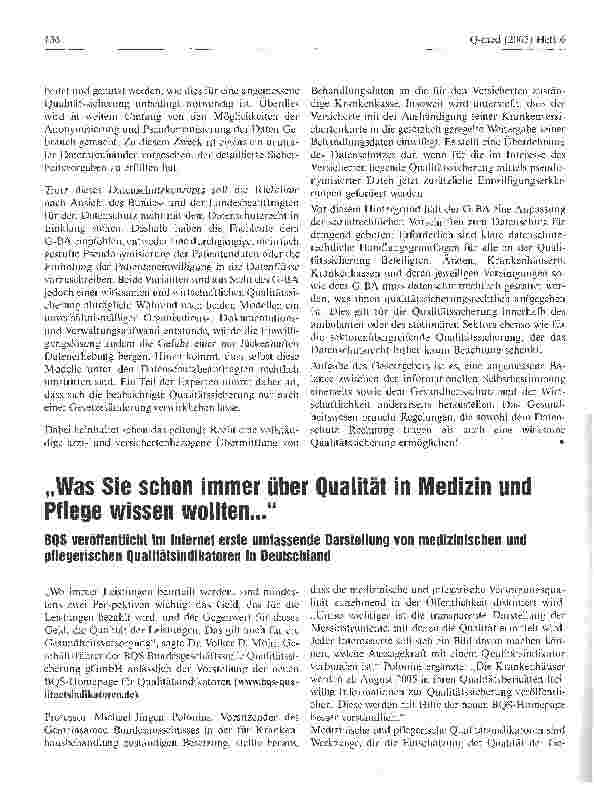 Vorschauseite 1: Was Sie schon immer über Qualität in Medizin und Pflege wissen wollten...