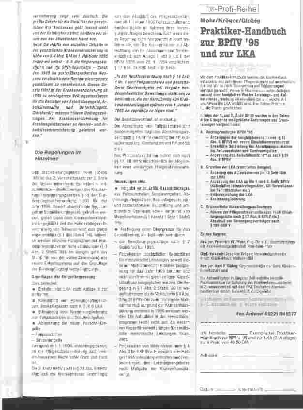 Vorschauseite 2: Zurück in die Zukunft: Notbremsung II Gesetzentwurf der CDU/CSUund der F. D. P. -Fraktion zur Stabilisierung der Krankenhausausgaben 1996 vom 21. 11. 1995