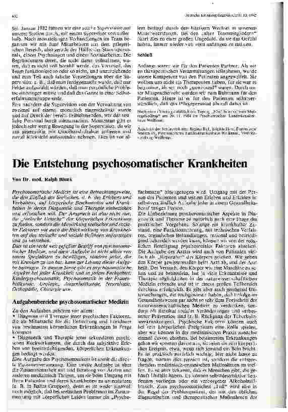 Vorschauseite 1: Die Entstehung psychosomatischer Krankheiten