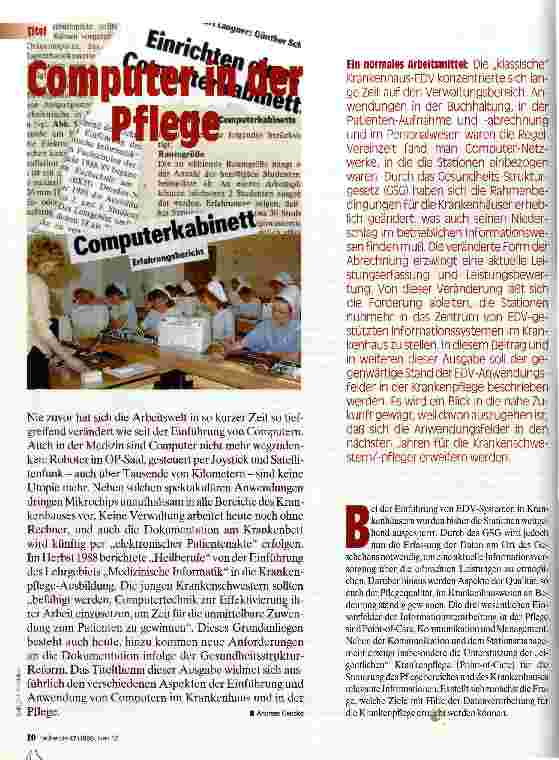 Vorschauseite 1: Computer in der Pflege Ein normales Arbeitsmittel