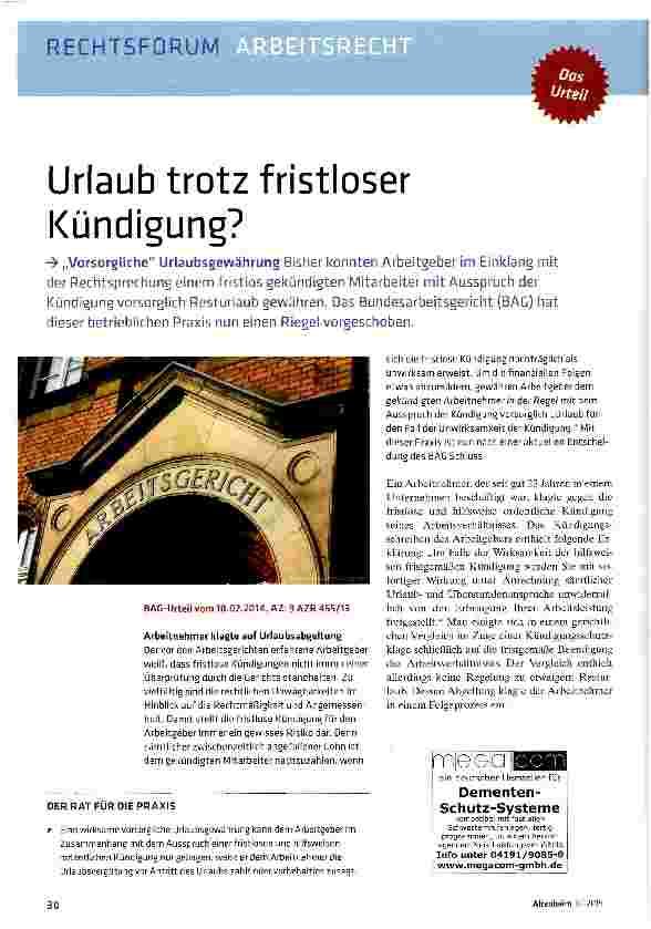 Vorschauseite 1: Urlaub trotz fristloser Kündigung?