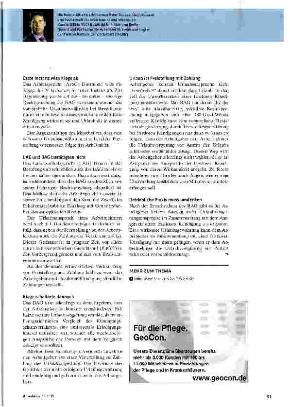 Vorschauseite 2: Urlaub trotz fristloser Kündigung?