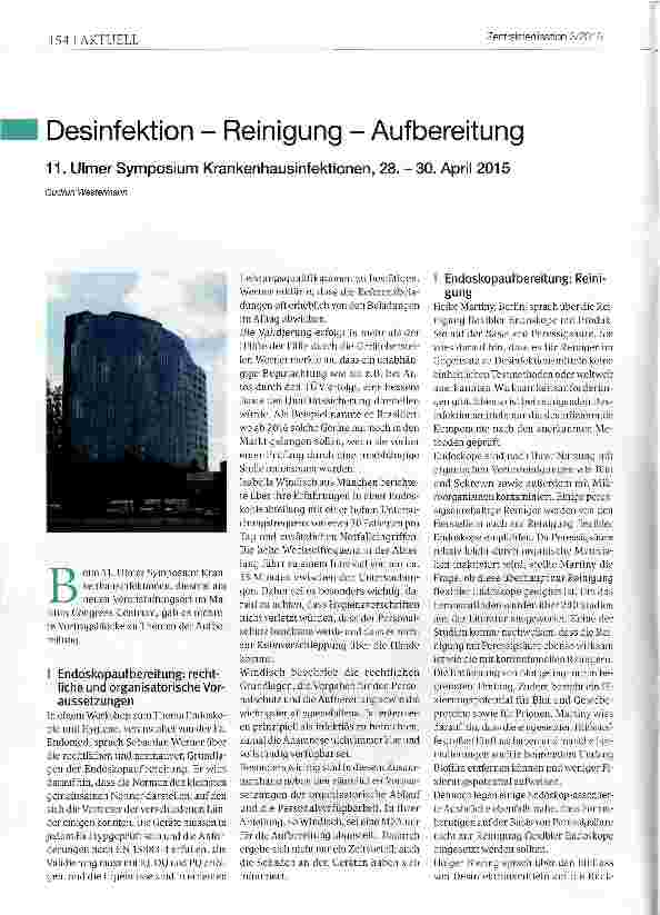 Vorschauseite 1: Desinfektion - Reinigung -Aufbereitung 11. Ulmer Symposium Krankenhausinfektionen, 28. - 30. April 2015