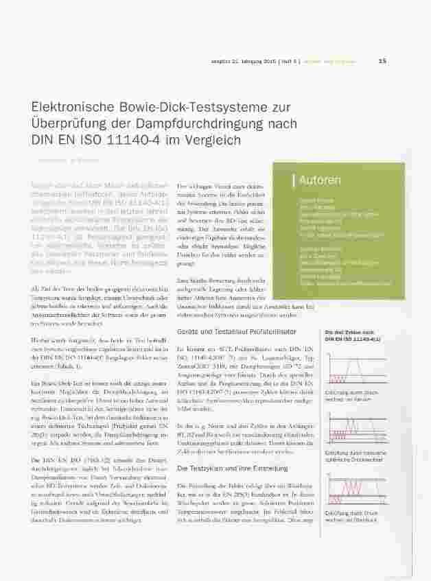 Vorschauseite 1: Elektronische Bowie-Dick-Testsysteme zur Überprüfung der Dampfdurchdringung nach DIN EN ISO 11140-4 im Vergleich