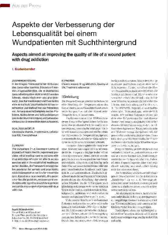 Vorschauseite 1: Aspekte der Verbesserung der Lebensqualität bei einem Wundpatienten mit Suchthintergrund
