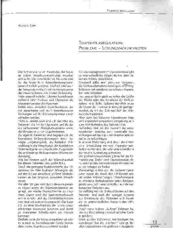 Vorschauseite 1: TEMPERATURREGULATION: PROBLEME - LÖSUNGSMÖGLICHKEITEN