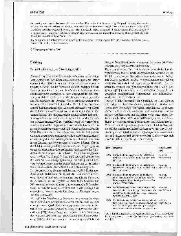 Vorschauseite 2: Externe Qualitätssicherungsprogramme der gesetzlichen Sozialversicherungen für die neurologische Rehabilitation - Übersicht der Vorgehensweisen und erste Ergebnisse