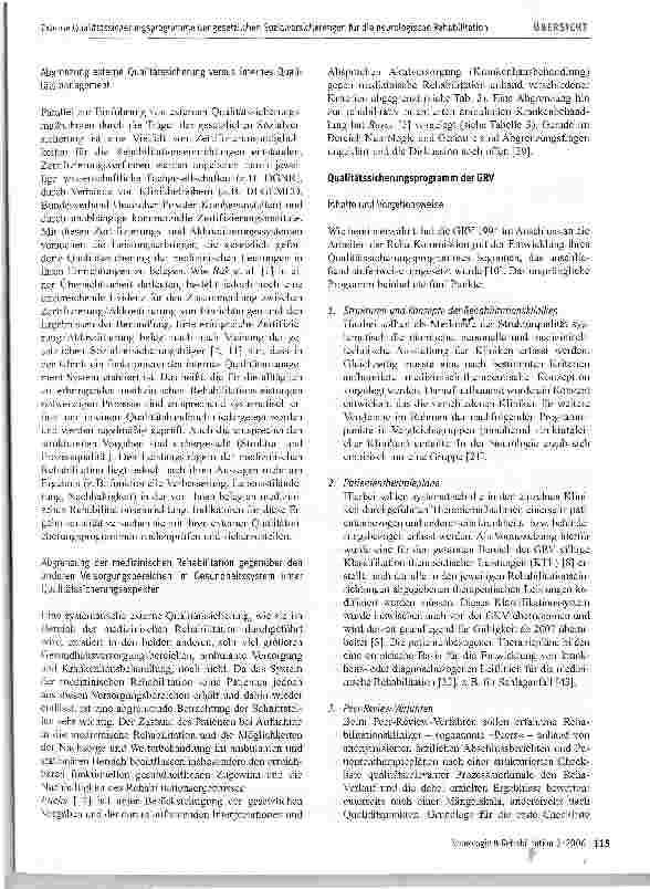 Vorschauseite 3: Externe Qualitätssicherungsprogramme der gesetzlichen Sozialversicherungen für die neurologische Rehabilitation - Übersicht der Vorgehensweisen und erste Ergebnisse