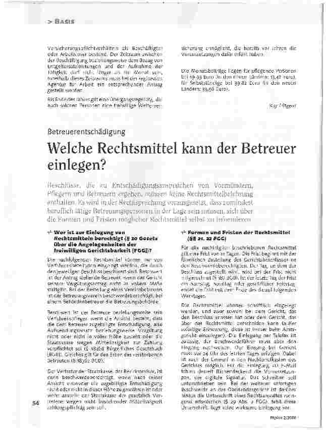 Vorschauseite 1: BetreuerentschädigungWelche Rechtsmittel kann der Betreuer einlegen?