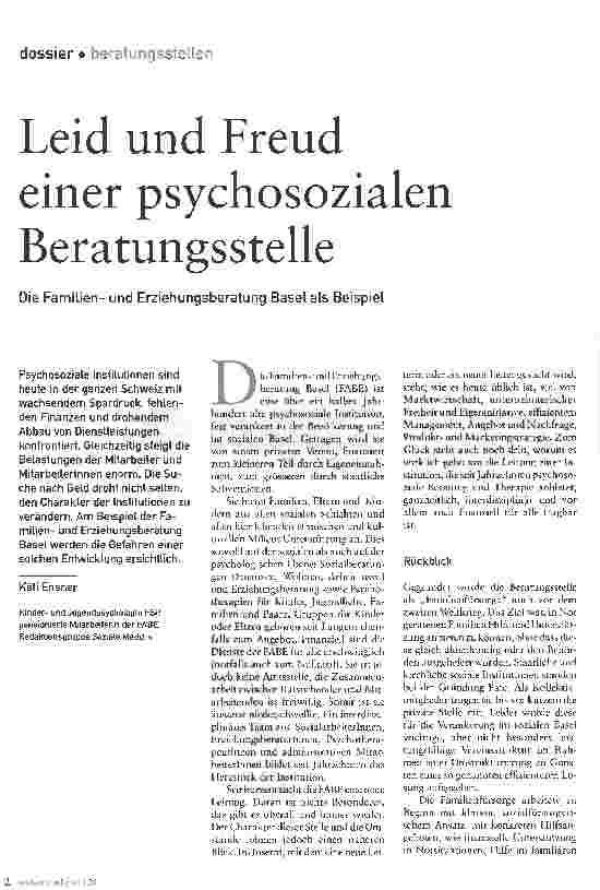 Vorschauseite 1: Leid und Freud einer psychosozialen BeratungsstelleDie Familienund Erziehungsberatung Basel als Beispiel