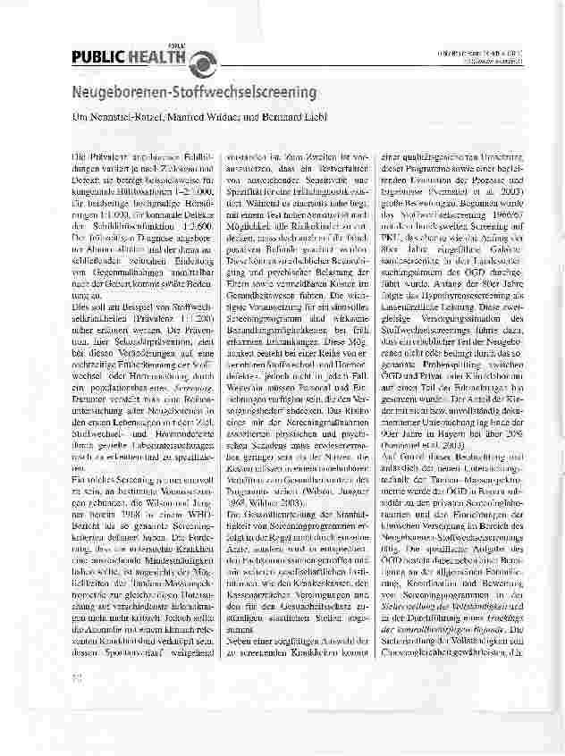 Vorschauseite 1: Neugeborenen-Stoffwechselscreening