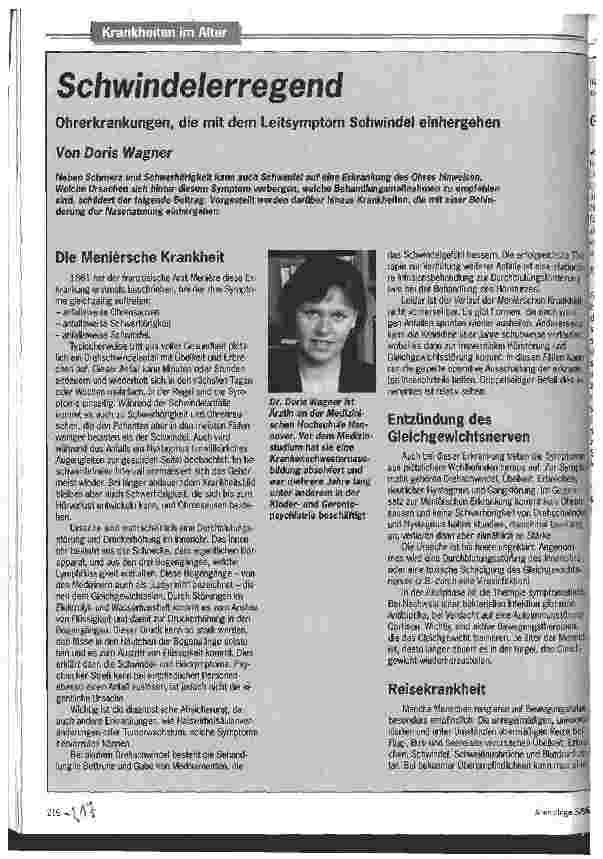 Vorschauseite 1: Schwindelerregend Ohrerkrankungen, die mit dem Leitsymptom Schwindel einhergehen