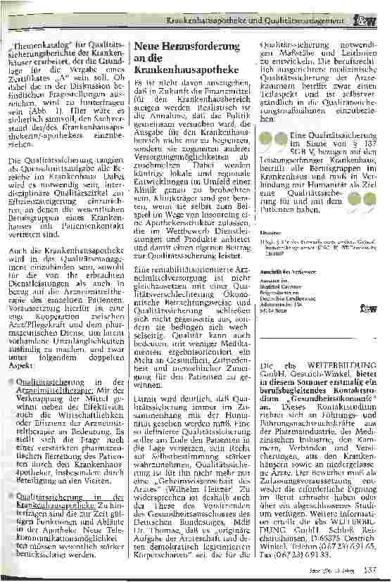 Vorschauseite 4: Krankenhausapotheke und Qualitätsmanagement