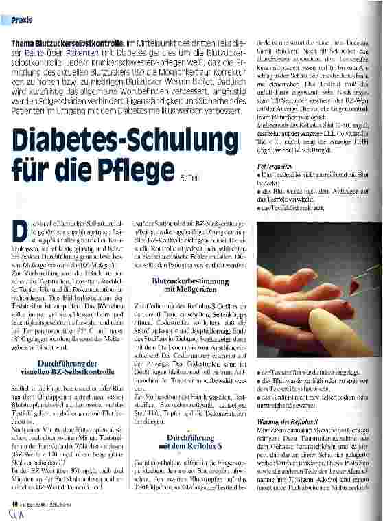 Vorschauseite 1: Diabetes-Schulung für die Pflege 3. Teil Blutzuckerselbstkontrolle