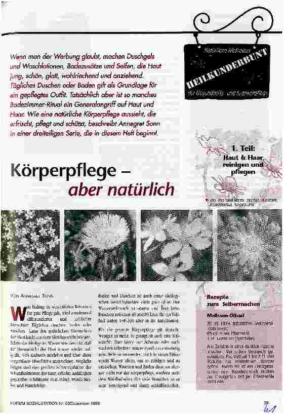 Vorschauseite 1: Körperpflege - aber natürlich 1. Teil: Haut & Haar reinigen und pflegen