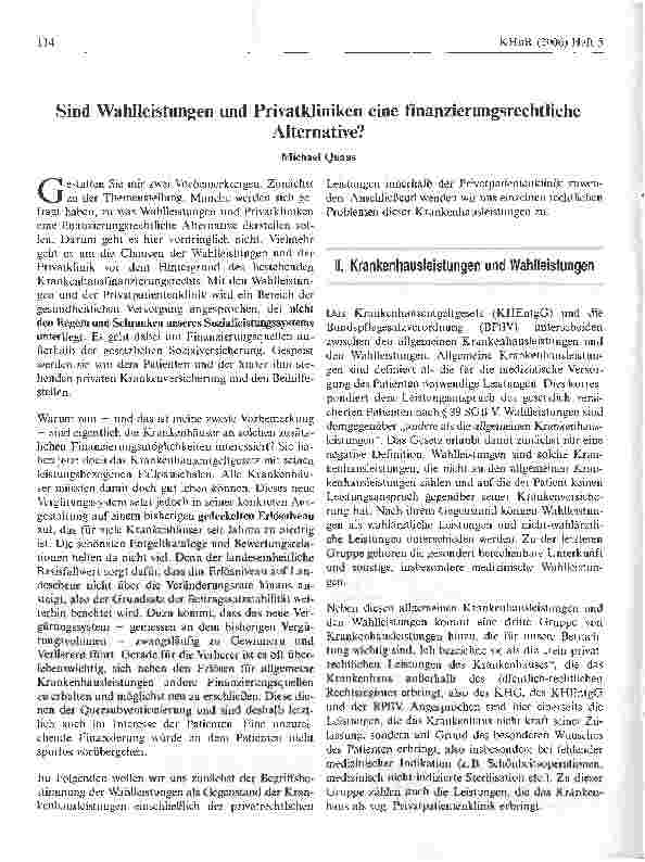 Vorschauseite 1: Sind Wahlleistungen und Privatkliniken eine finanzierungsrechtliche Alternative?