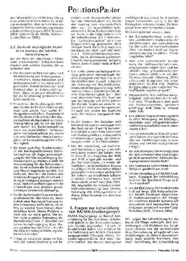 Vorschauseite 2: PositionsPapier - Positionspapier der Sektion Bildung der DG Pflegewissenschaft zu Fragen der Lehrerbildung