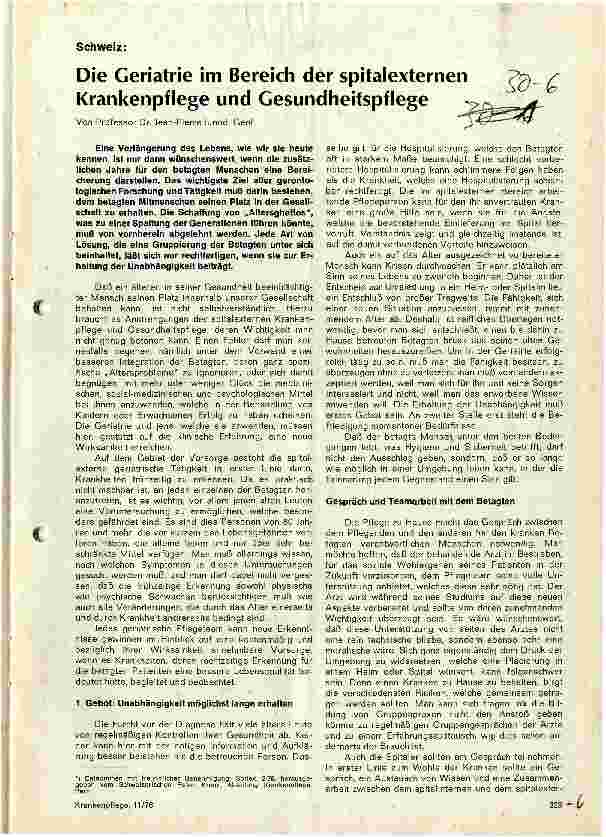 Vorschauseite 1: Die Geriatrie im Bereich der spitalexternen Krankenpflege und Gesundheitspflege