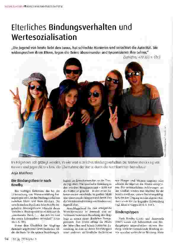 Vorschauseite 1: Elterliches Bindungsverhalten und Wertesozialisation
