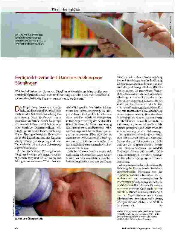 Vorschauseite 1: Fertigmilch verändert Darmbesiedelung von Säuglingen