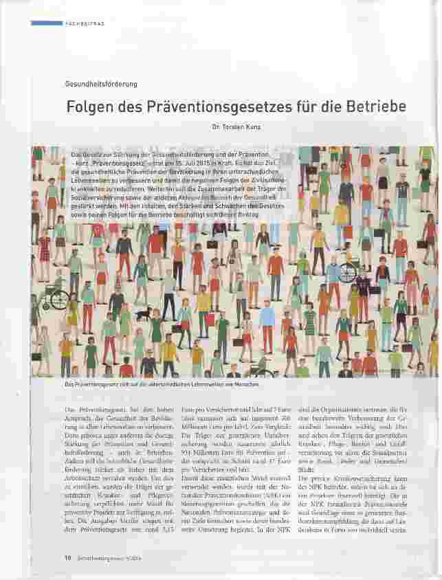 Vorschauseite 1: Folgen des Präventionsgesetzes für die Betriebe