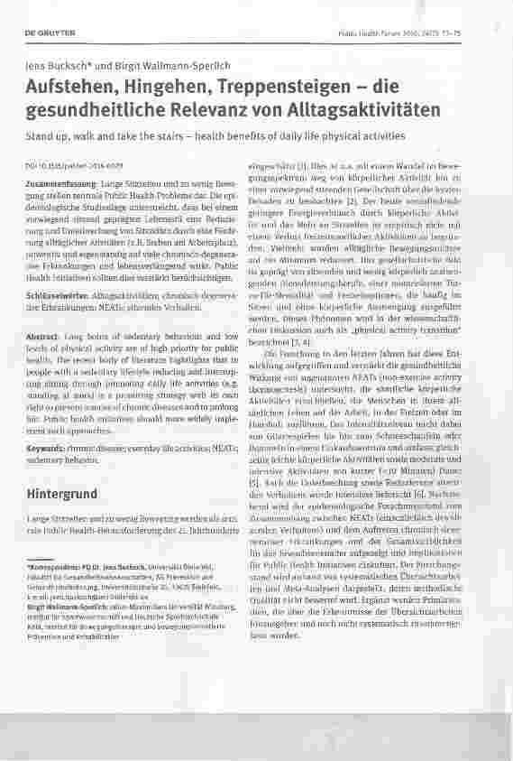 Vorschauseite 1: Aufstehen, Hingehen, Treppensteigen - die gesundheitliche Relevanz von Alltagsaktivitäten