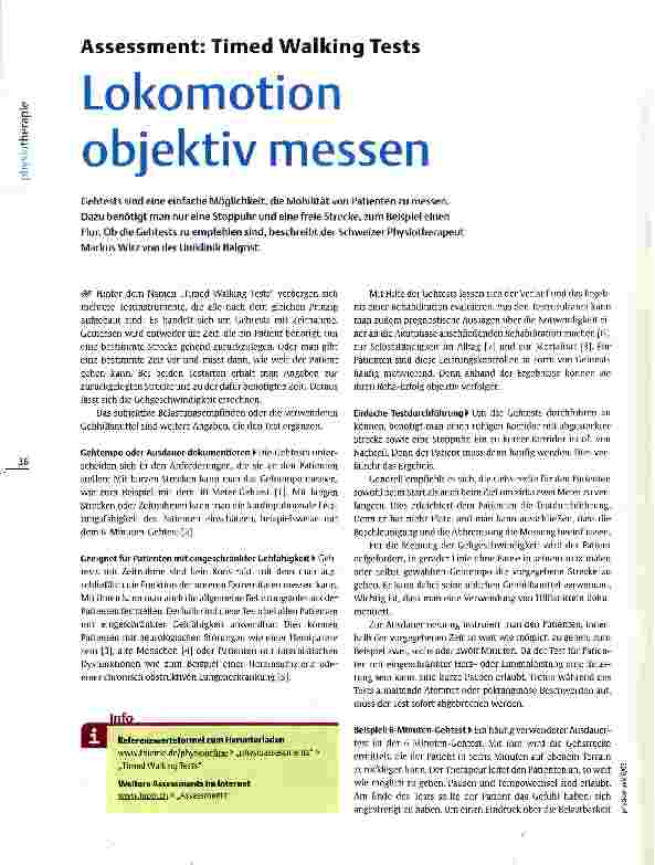 Vorschauseite 1: Assessment: Timed Walking TestsLokomotion objektiv messen