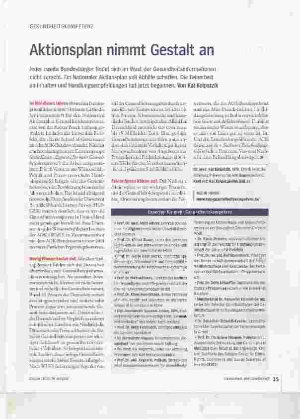Vorschauseite 1: Aktionsplan nimmt Gestalt an