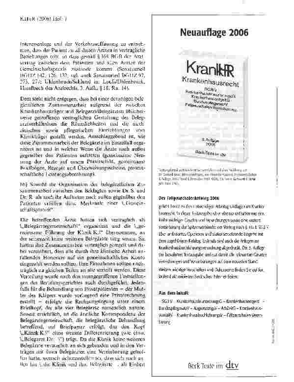 Vorschauseite 3: Im kooperativen Belegarztwesen verbundenen Ärzten stehen dieselben Rechtsformen zur Organisation ihrer Zusammenarbeit offen wie bei ambulanter ärztlicher Tätigkeit - gesamtschuldn…