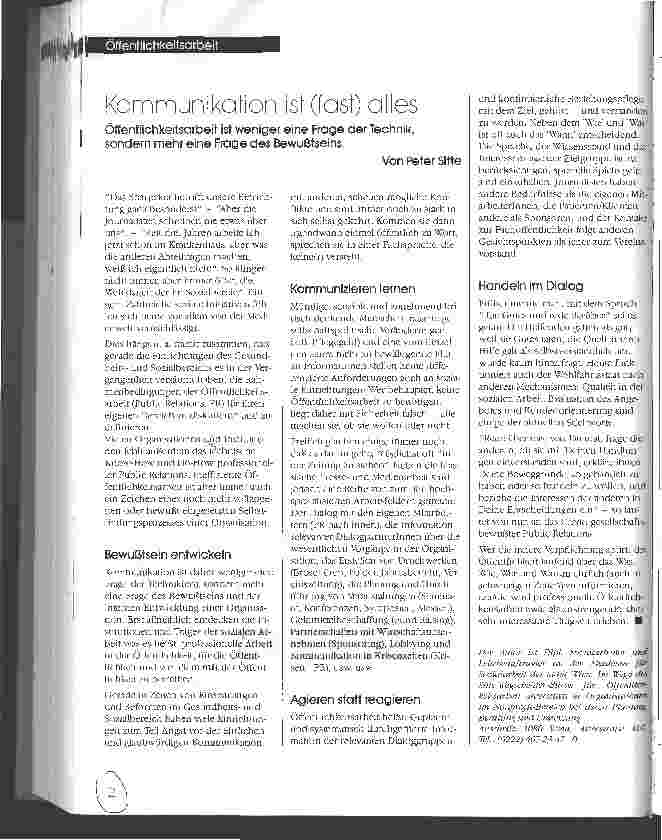 Vorschauseite 1: Kommunikation ist (fast) alles Öffentlichkeitsarbeit ist weniger eine Frage der Technik, sondern mehr eine Frage des Bewußtseins