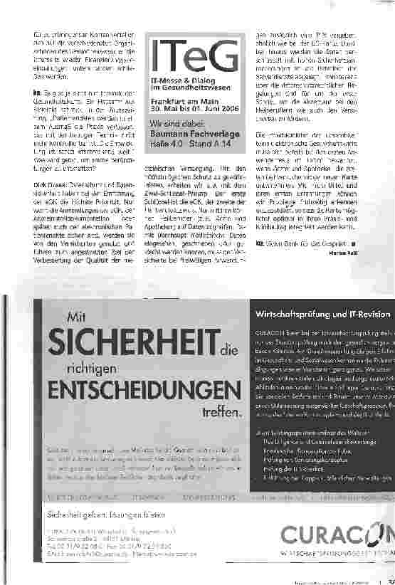 Vorschauseite 4: Test läuft. .. Die ersten Verträge mit den Testregionen für die elektronische Gesundheitskarte sind abgeschlossen