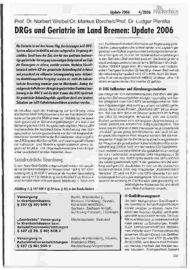 Vorschauseite 1: DRGs und Geriatrie im Land Bremen: Update 2006