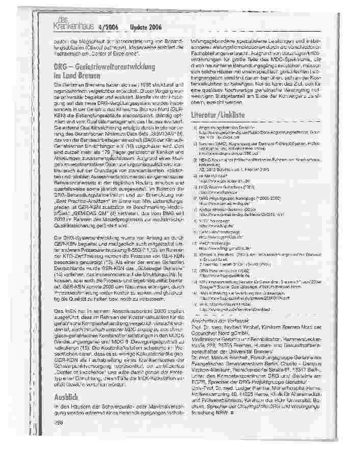 Vorschauseite 2: DRGs und Geriatrie im Land Bremen: Update 2006