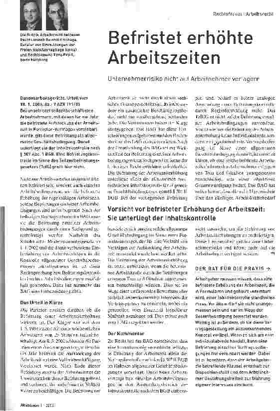 Vorschauseite 1: Befristet erhöhte Arbeitszeiten