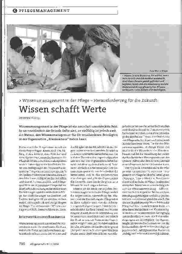 Vorschauseite 1: Wissensmanagement in der Pflege - Herausforderung für die Zukunft: Wissen schafft Werte