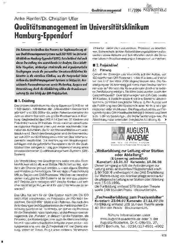 Vorschauseite 1: Qualitätsmanagement im Universitätsklinikum Hamburg-Eppendorf