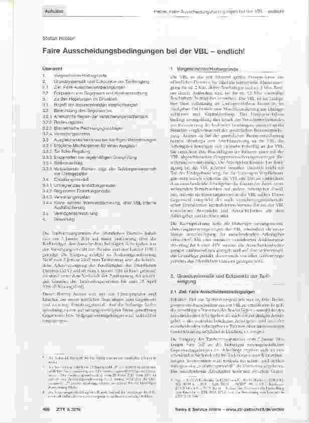 Vorschauseite 1: Faire Ausscheidungsbedingungen bei der VBL endlich!