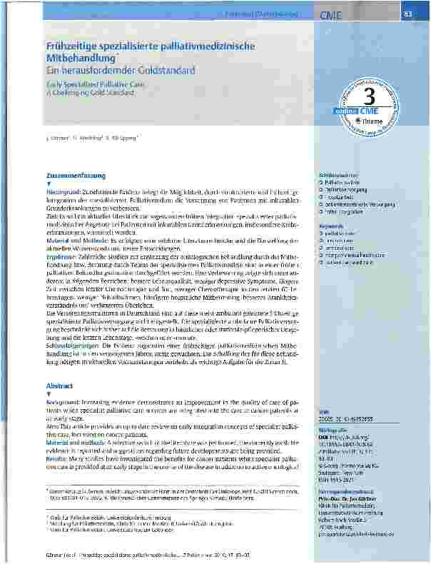 Vorschauseite 1: Frühzeitige spezialisierte palliativmedizinische Mitbehandlung