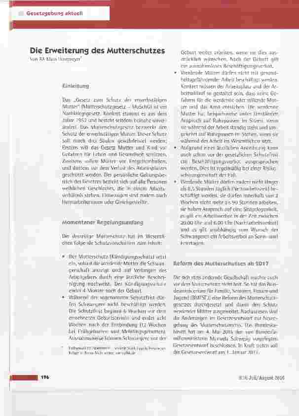 Vorschauseite 1: Die Erweiterung des Mutterschutzes