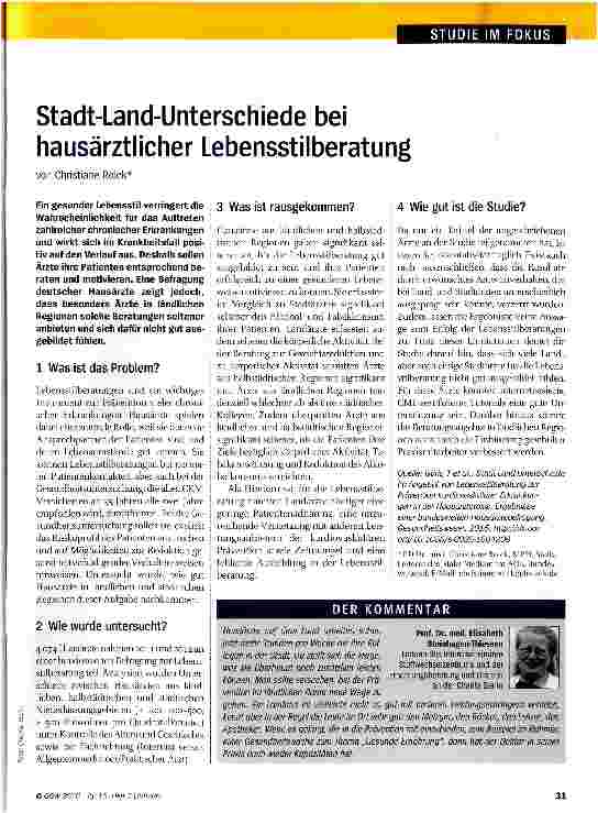 Vorschauseite 1: Stadt-Land-Unterschiede bei hausärztlicher Lebensstilberatung