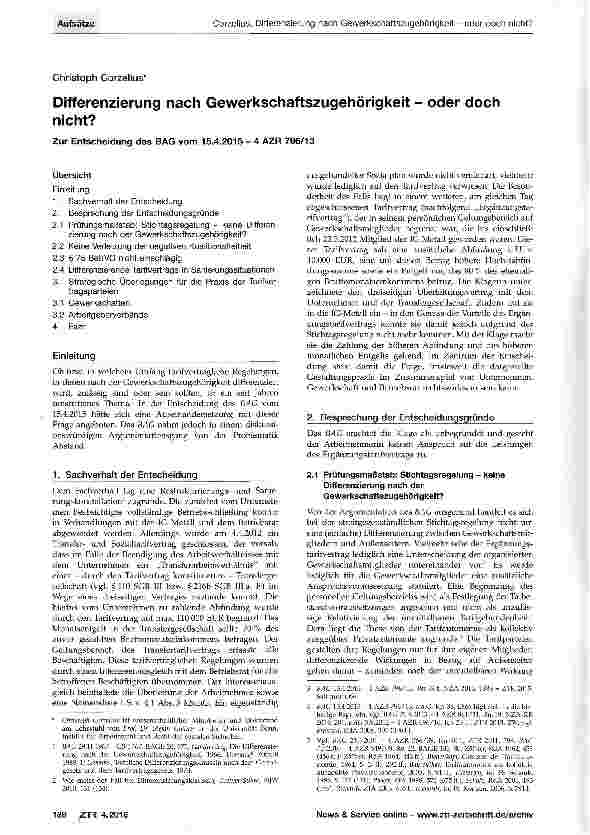 Vorschauseite 1: Differenzierung nach Gewerkschaftszugehörigkeit - oder doch nicht?