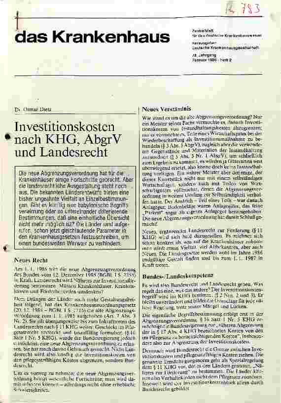 Vorschauseite 1: Investitionskosten nach KHG, AbgrV und Landesrecht