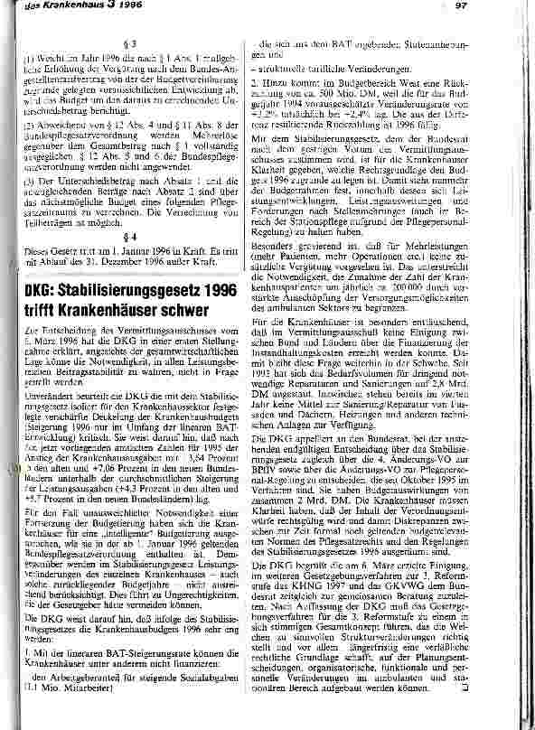 Vorschauseite 3: Gesetzliche Lösung der Finanzierung der Instandhaltungskosten der Krankenhäuser notwendig Gesundheitspolitische Pattsituation im vierten Jahr